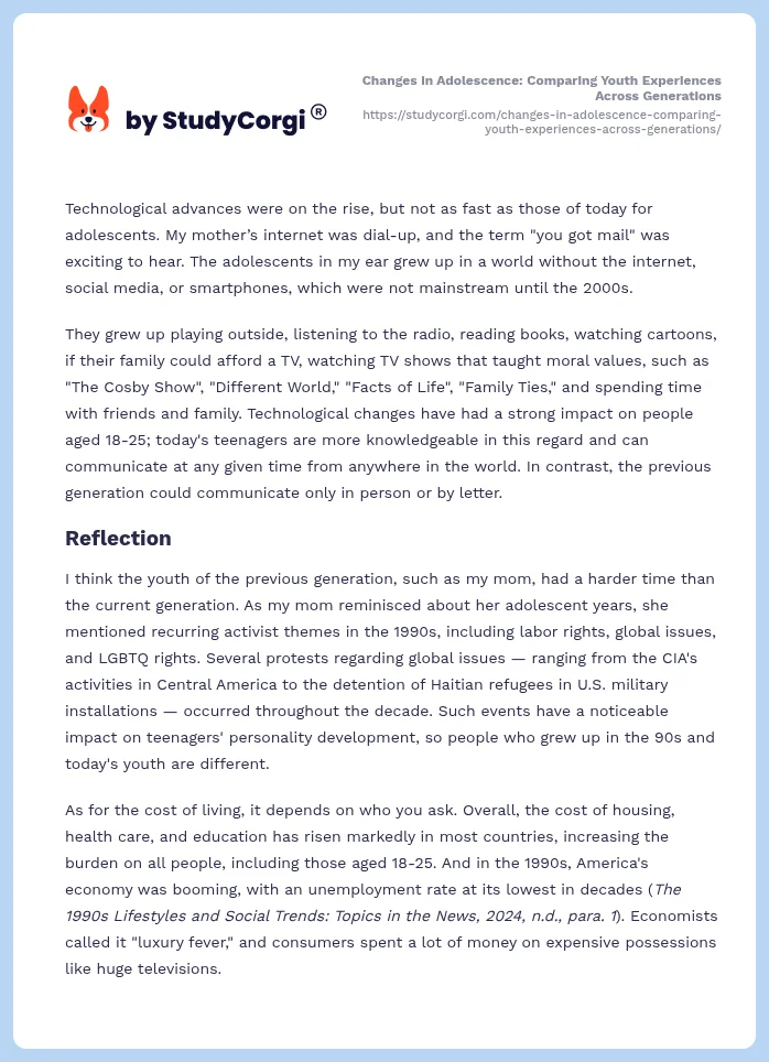 Changes in Adolescence: Comparing Youth Experiences Across Generations. Page 2