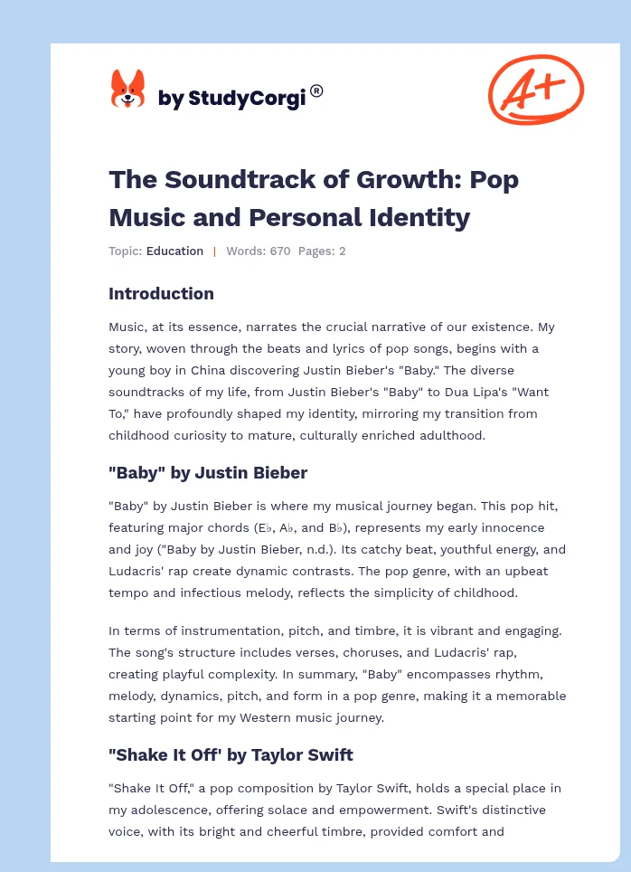 The Soundtrack of Growth: Pop Music and Personal Identity. Page 1