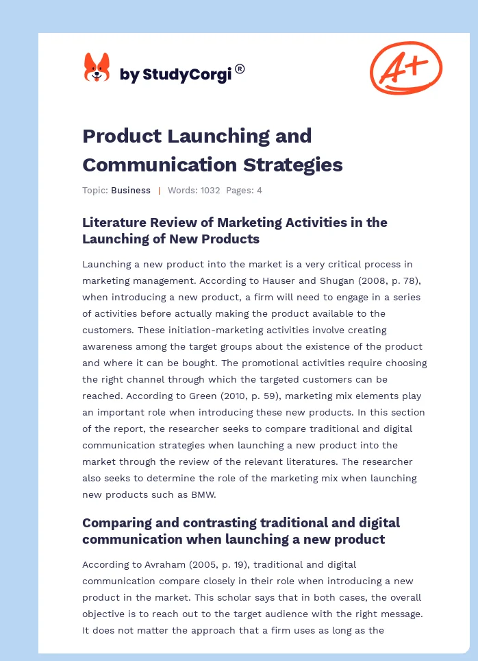Product Launching and Communication Strategies. Page 1