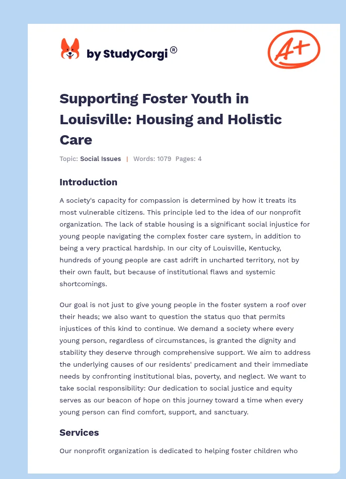 Supporting Foster Youth in Louisville: Housing and Holistic Care. Page 1
