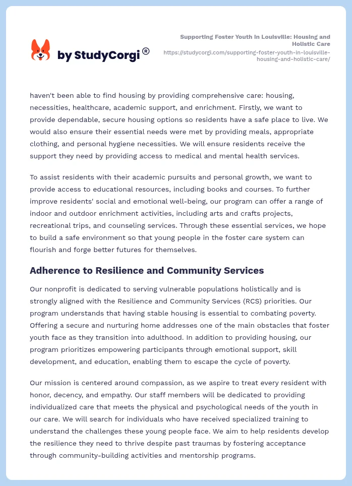 Supporting Foster Youth in Louisville: Housing and Holistic Care. Page 2