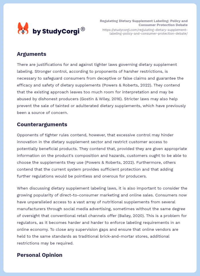 Regulating Dietary Supplement Labeling: Policy and Consumer Protection Debate. Page 2