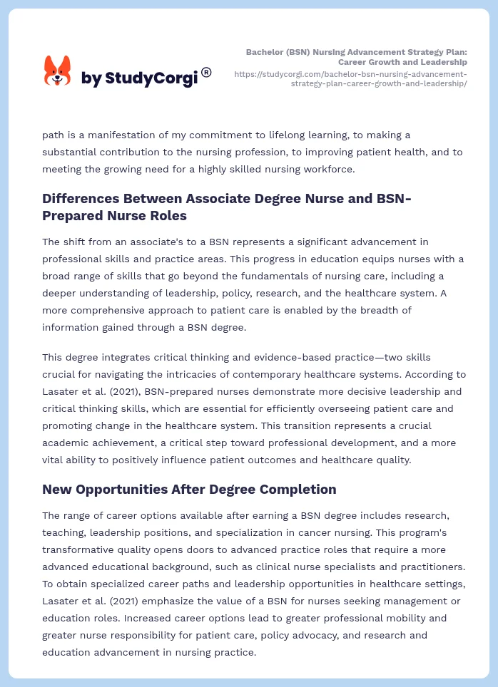 Bachelor (BSN) Nursing Advancement Strategy Plan: Career Growth and Leadership. Page 2