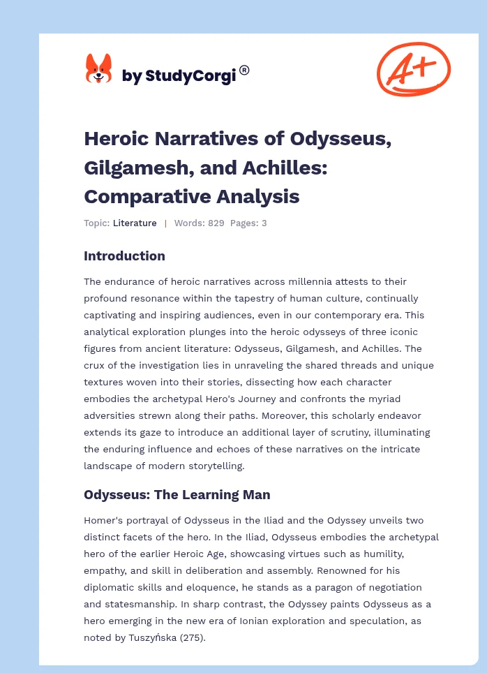 Heroic Narratives of Odysseus, Gilgamesh, and Achilles: Comparative Analysis. Page 1