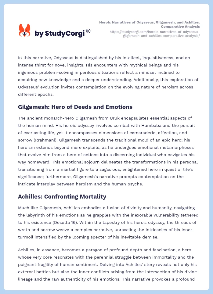 Heroic Narratives of Odysseus, Gilgamesh, and Achilles: Comparative Analysis. Page 2