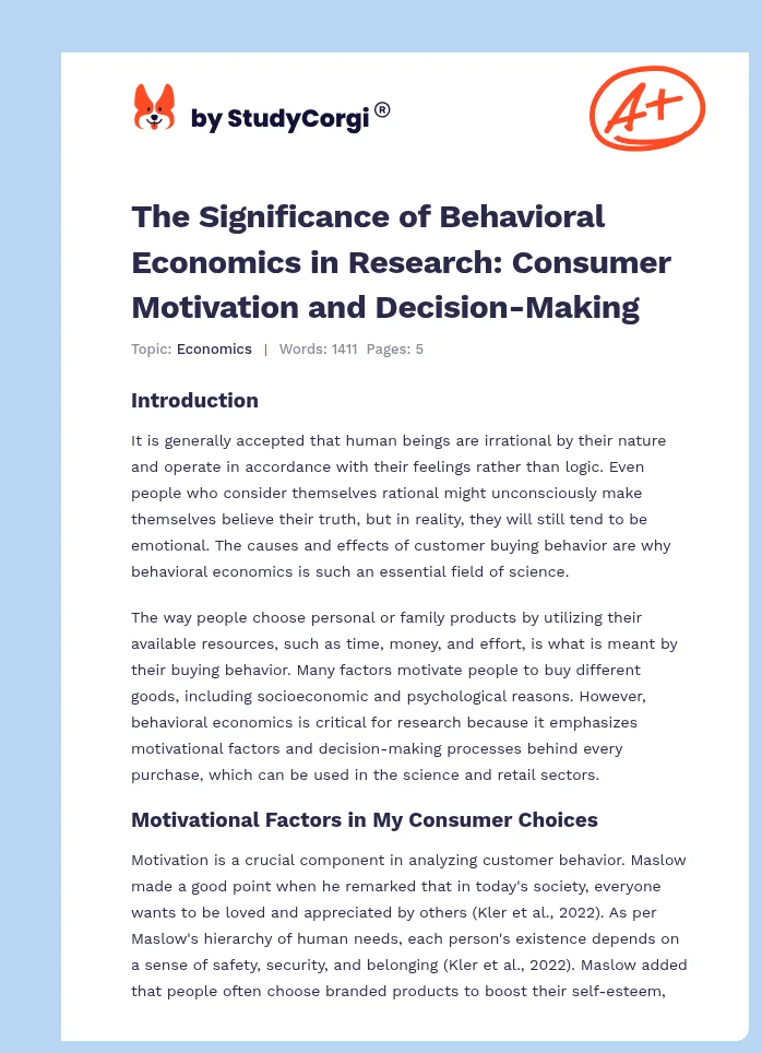 The Significance of Behavioral Economics in Research: Consumer Motivation and Decision-Making. Page 1