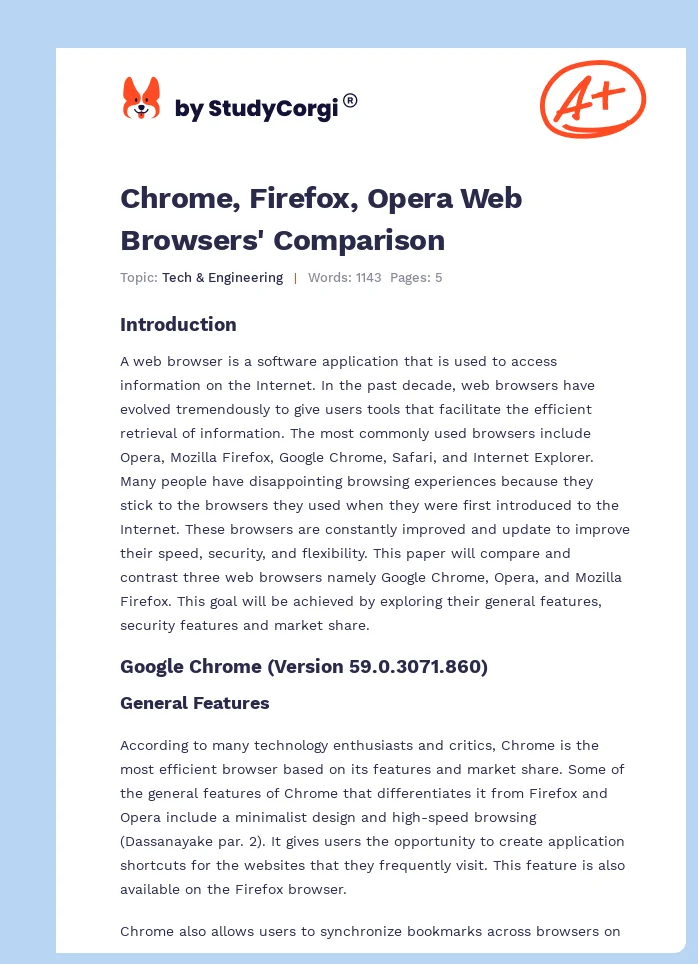 Chrome, Firefox, Opera Web Browsers' Comparison. Page 1