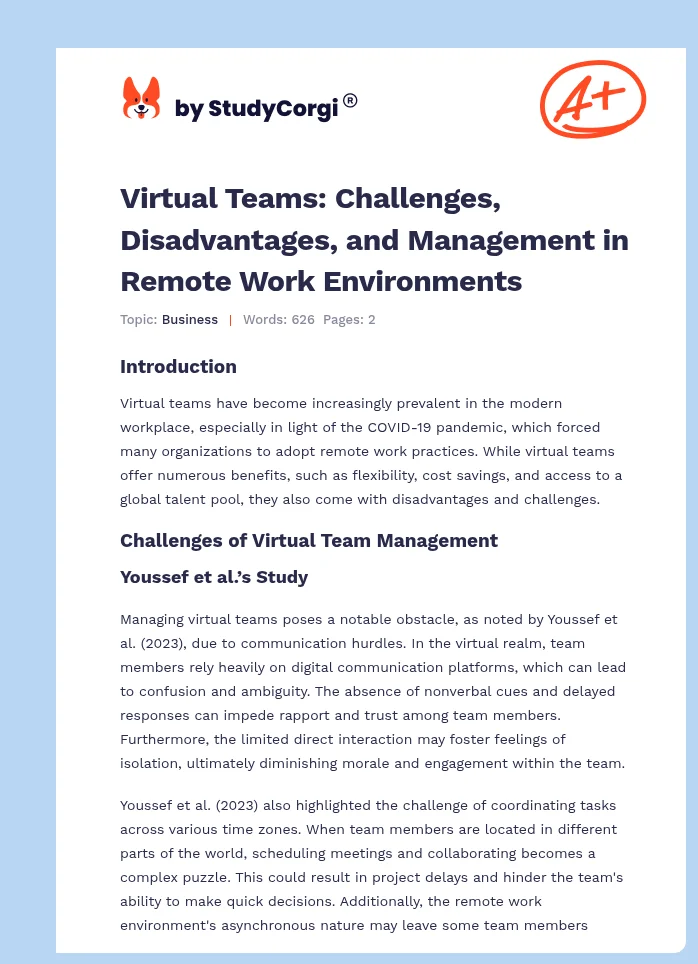 Virtual Teams: Challenges, Disadvantages, and Management in Remote Work Environments. Page 1