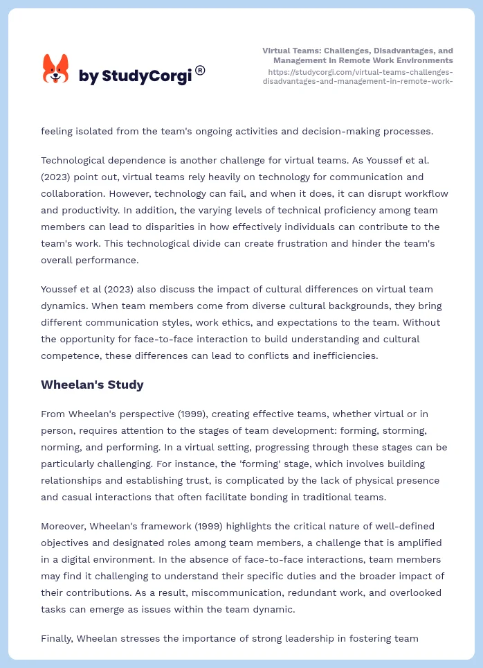 Virtual Teams: Challenges, Disadvantages, and Management in Remote Work Environments. Page 2
