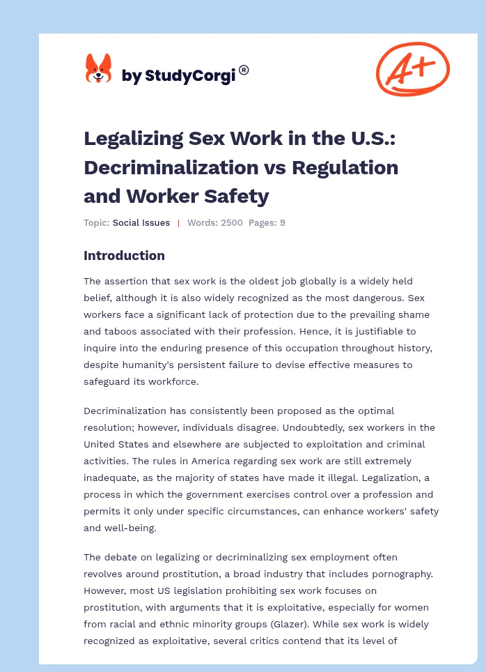 Legalizing Sex Work in the U.S.: Decriminalization vs Regulation and Worker Safety. Page 1