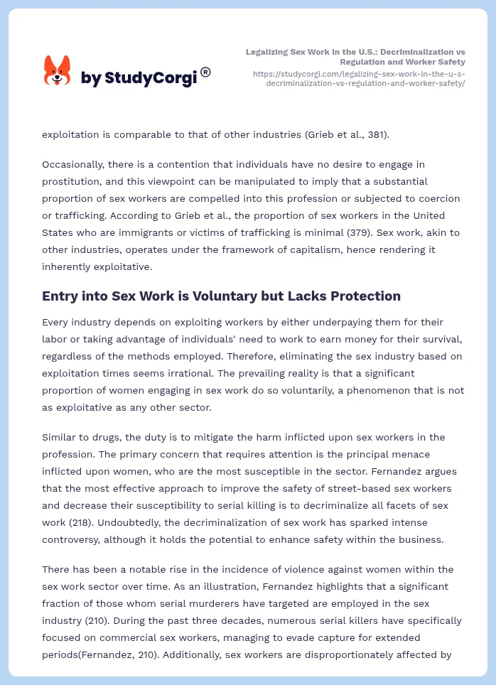 Legalizing Sex Work in the U.S.: Decriminalization vs Regulation and Worker Safety. Page 2