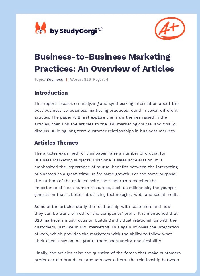 Business-to-Business Marketing Practices: An Overview of Articles. Page 1