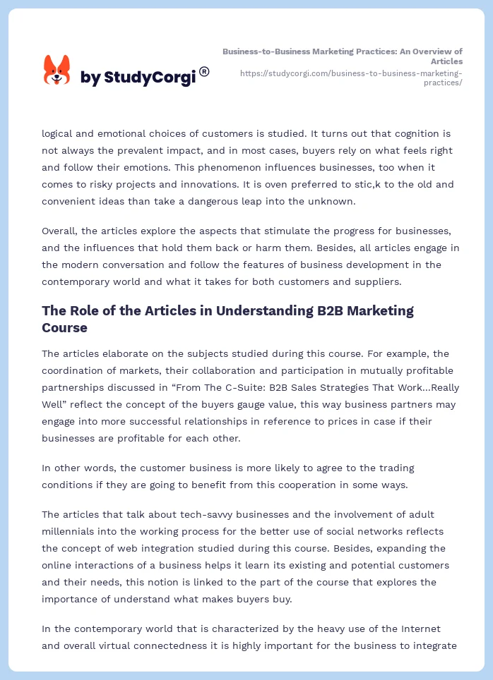 Business-to-Business Marketing Practices: An Overview of Articles. Page 2