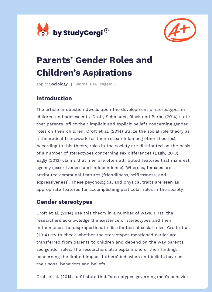 Parents’ Gender Roles and Children’s Aspirations. Page 1