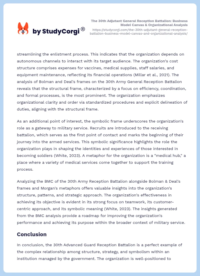 The 30th Adjutant General Reception Battalion: Business Model Canvas & Organizational Analysis. Page 2