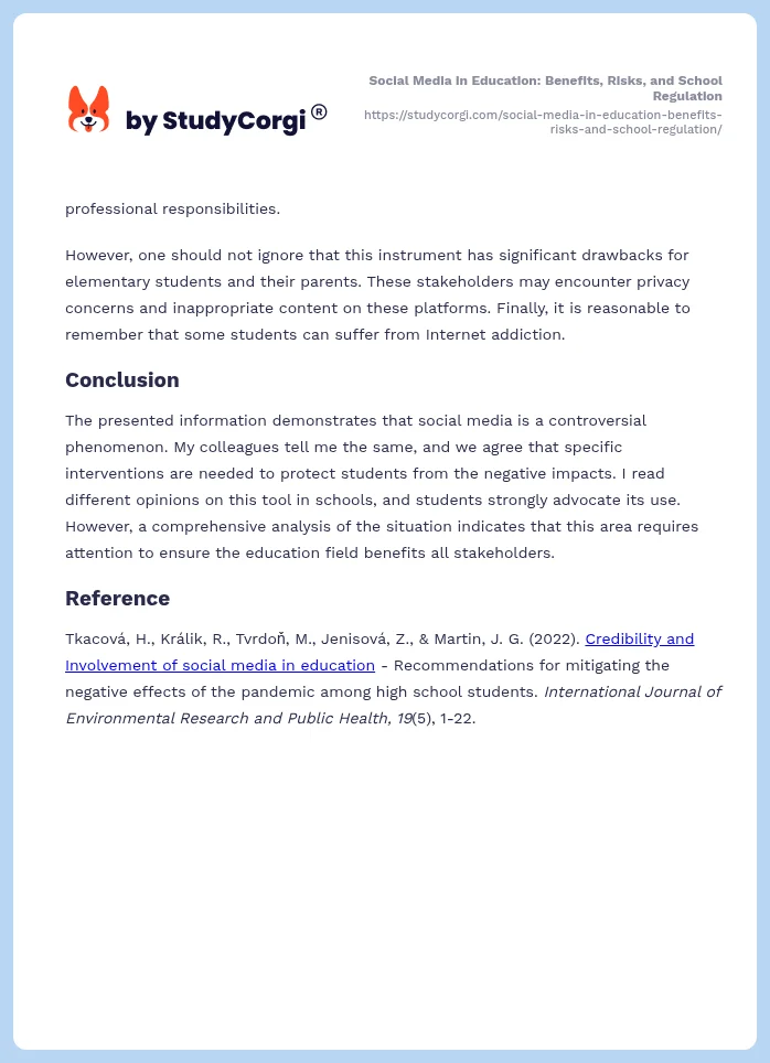 Social Media in Education: Benefits, Risks, and School Regulation. Page 2