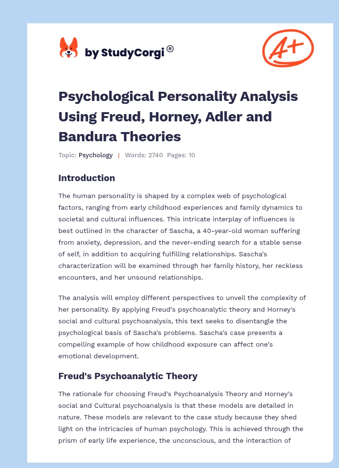 Psychological Personality Analysis Using Freud, Horney, Adler and Bandura Theories. Page 1