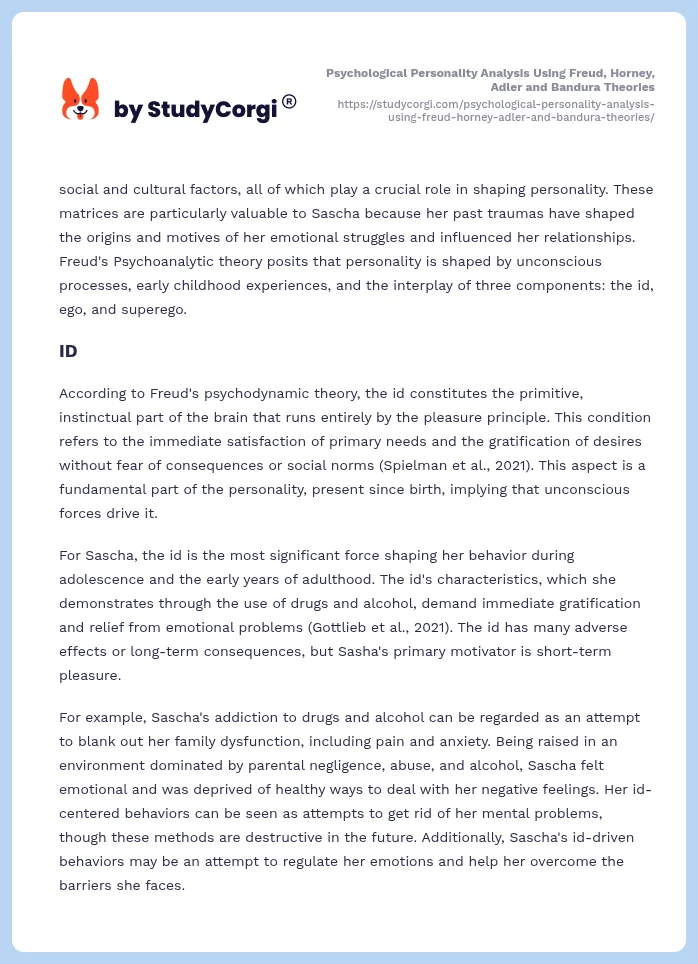 Psychological Personality Analysis Using Freud, Horney, Adler and Bandura Theories. Page 2