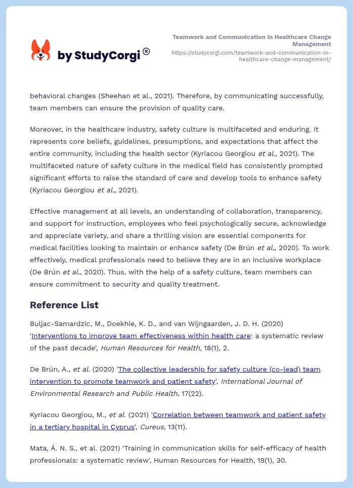 Teamwork and Communication in Healthcare Change Management. Page 2