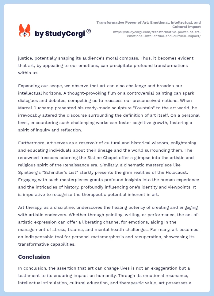 Transformative Power of Art: Emotional, Intellectual, and Cultural Impact. Page 2