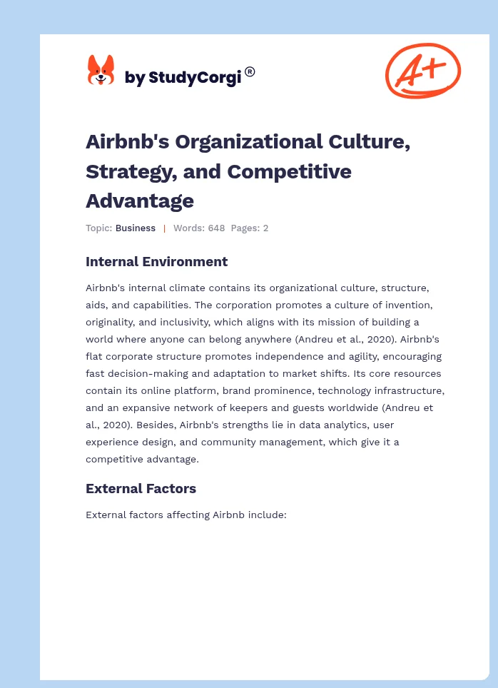 Airbnb's Organizational Culture, Strategy, and Competitive Advantage. Page 1