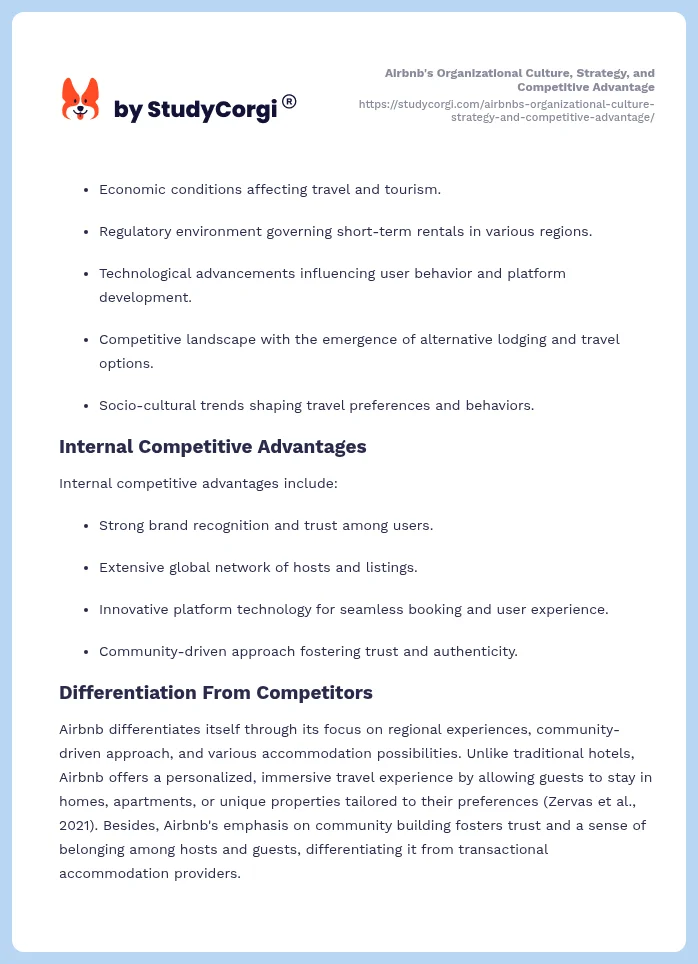 Airbnb's Organizational Culture, Strategy, and Competitive Advantage. Page 2