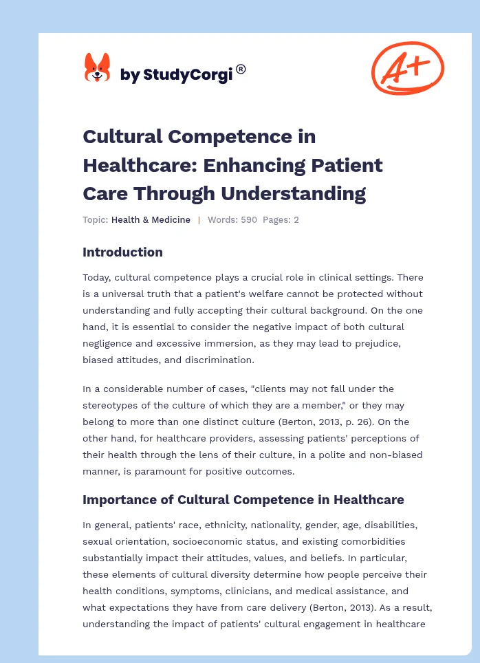 Cultural Competence in Healthcare: Enhancing Patient Care Through Understanding. Page 1