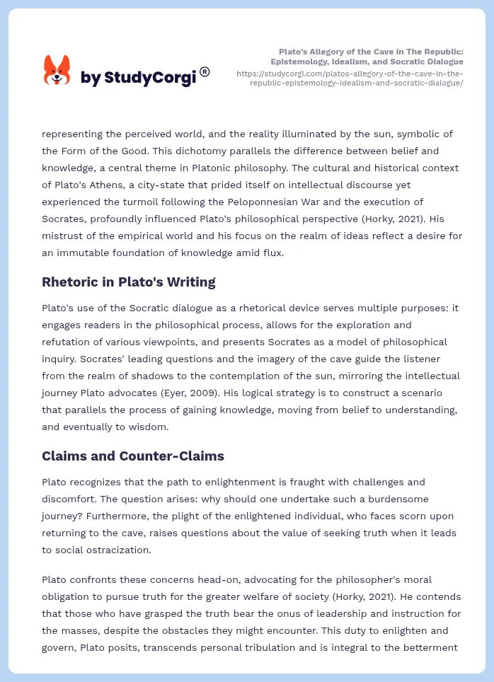 Plato’s Allegory of the Cave in The Republic: Epistemology, Idealism, and Socratic Dialogue. Page 2