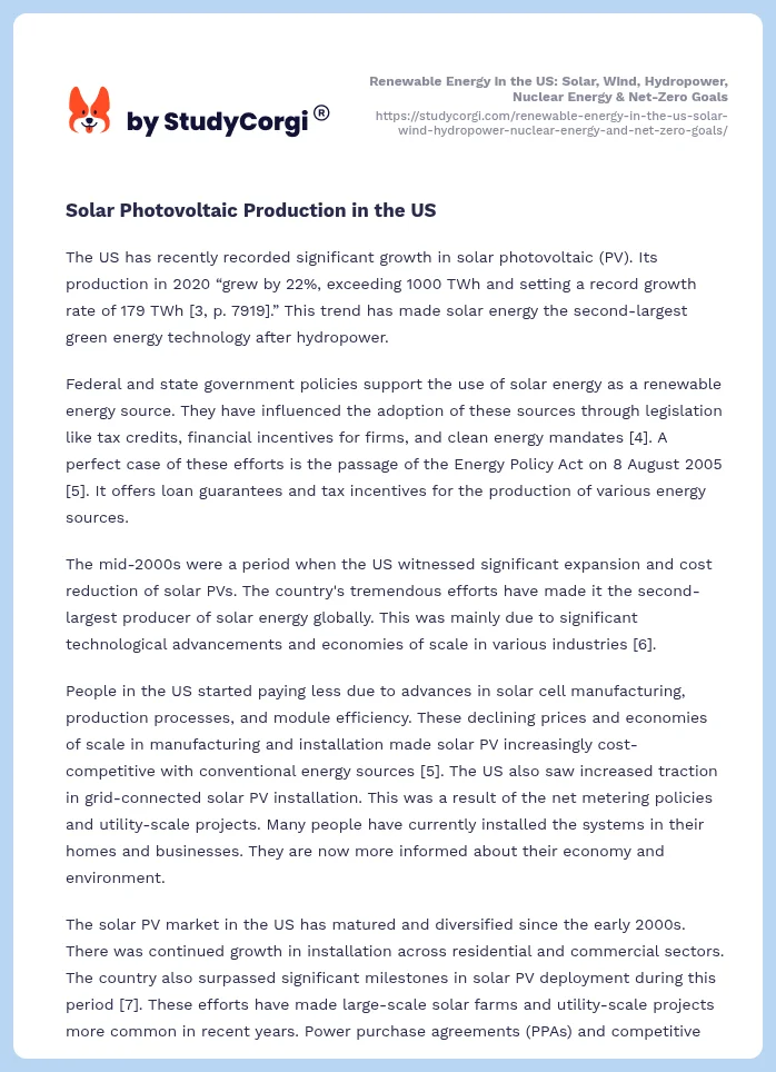 Renewable Energy in the US: Solar, Wind, Hydropower, Nuclear Energy & Net-Zero Goals. Page 2