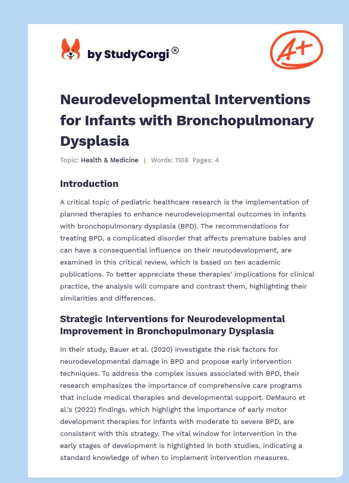 Neurodevelopmental Interventions for Infants with Bronchopulmonary Dysplasia. Page 1