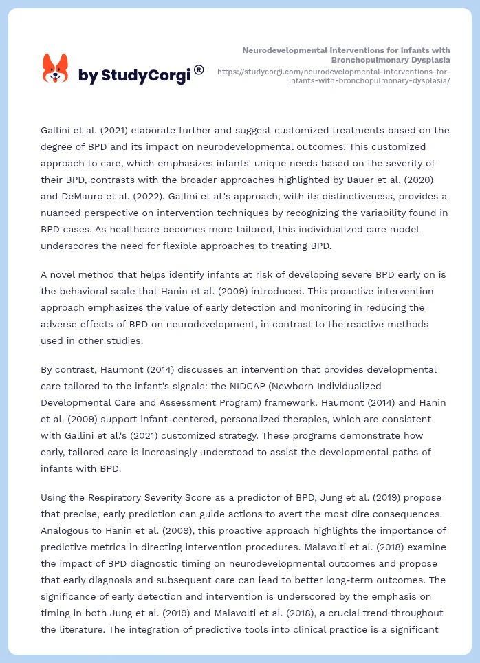 Neurodevelopmental Interventions for Infants with Bronchopulmonary Dysplasia. Page 2