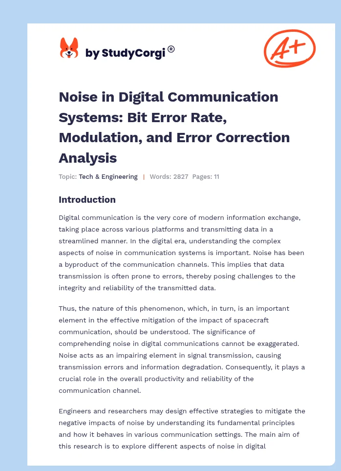 Noise in Digital Communication Systems: Bit Error Rate, Modulation, and Error Correction Analysis. Page 1