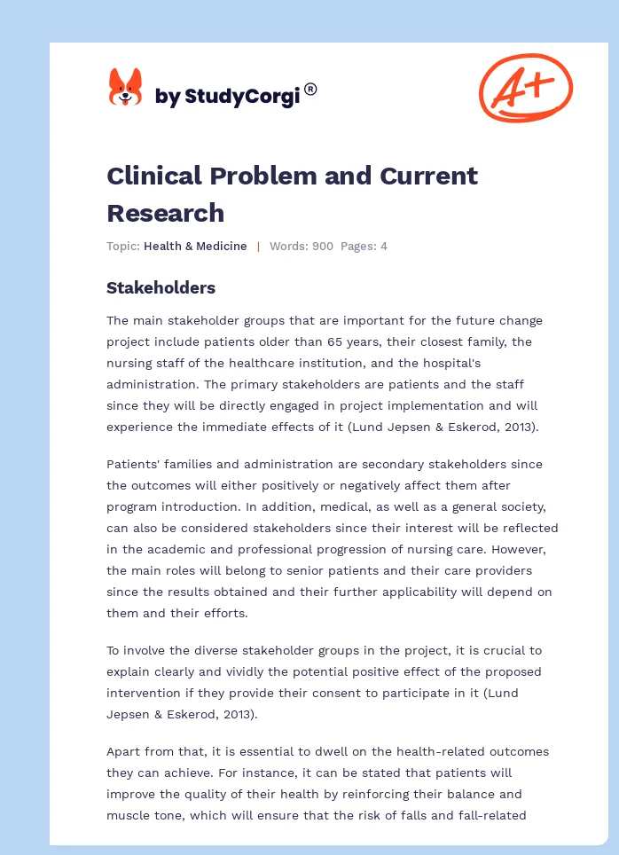 Clinical Problem and Current Research. Page 1