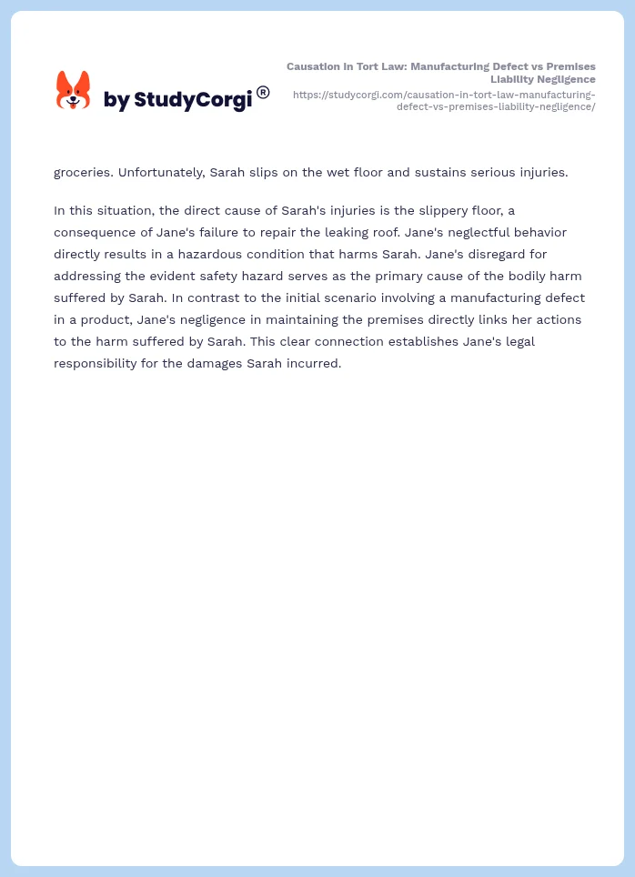 Causation in Tort Law: Manufacturing Defect vs Premises Liability Negligence. Page 2