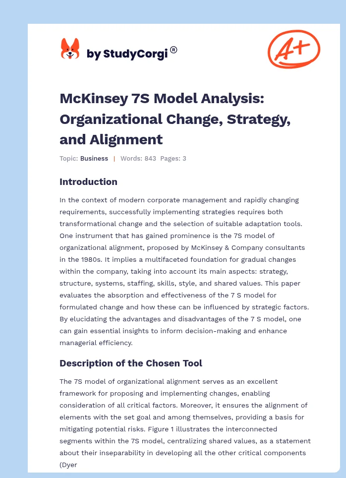 McKinsey 7S Model Analysis: Organizational Change, Strategy, and Alignment. Page 1
