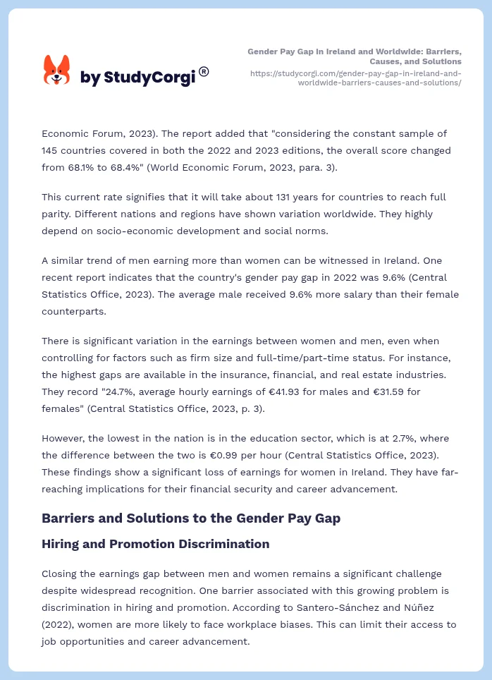 Gender Pay Gap in Ireland and Worldwide: Barriers, Causes, and Solutions. Page 2