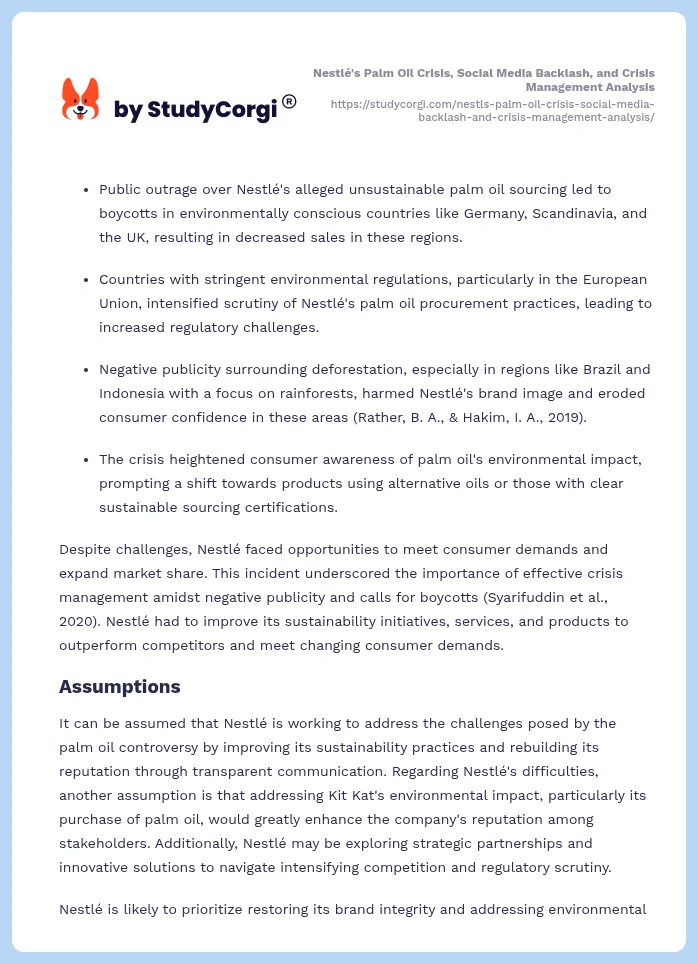 Nestlé's Palm Oil Crisis, Social Media Backlash, and Crisis Management Analysis. Page 2