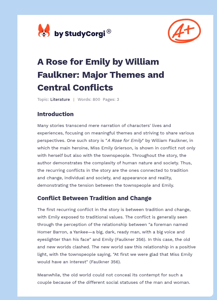 A Rose for Emily by William Faulkner: Major Themes and Central Conflicts. Page 1