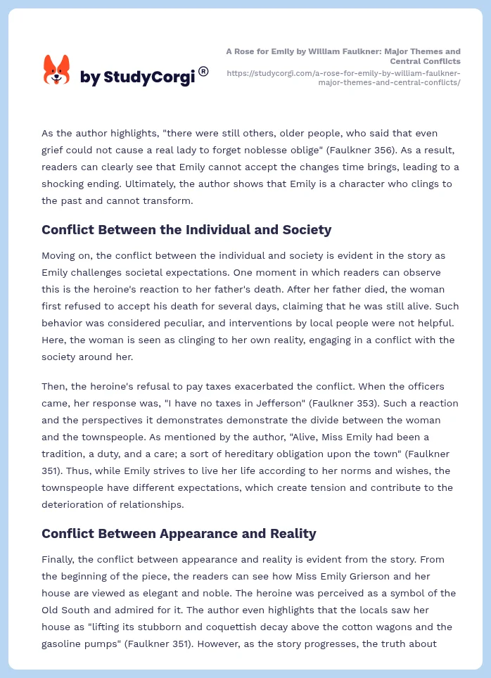 A Rose for Emily by William Faulkner: Major Themes and Central Conflicts. Page 2