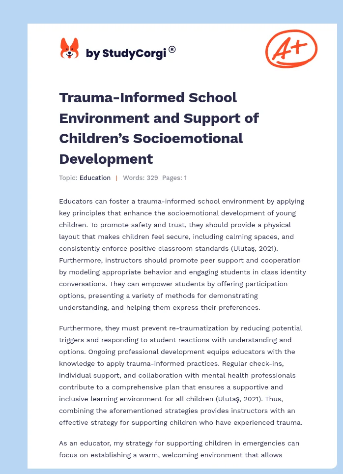 Trauma-Informed School Environment and Support of Children’s Socioemotional Development. Page 1