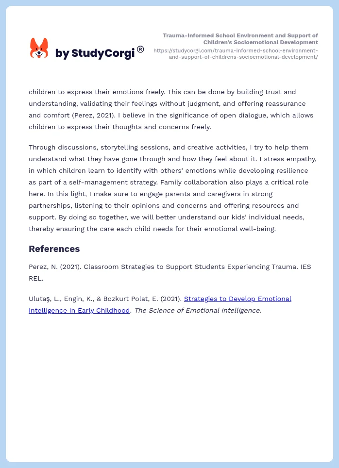 Trauma-Informed School Environment and Support of Children’s Socioemotional Development. Page 2