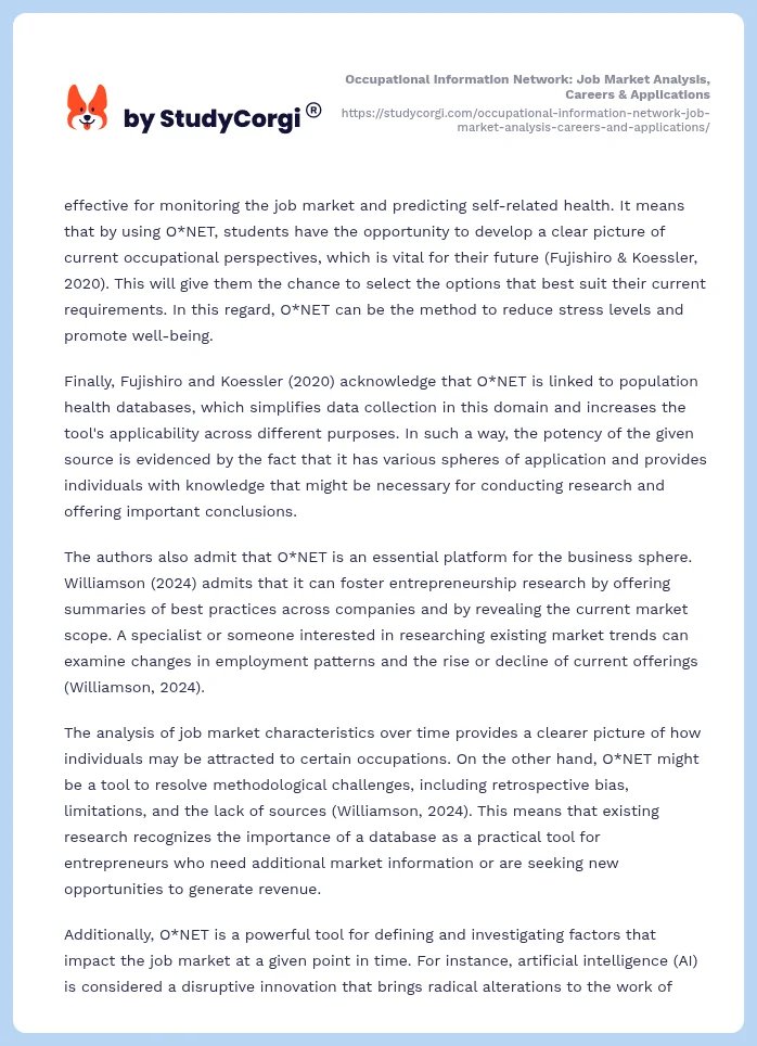 Occupational Information Network: Job Market Analysis, Careers & Applications. Page 2