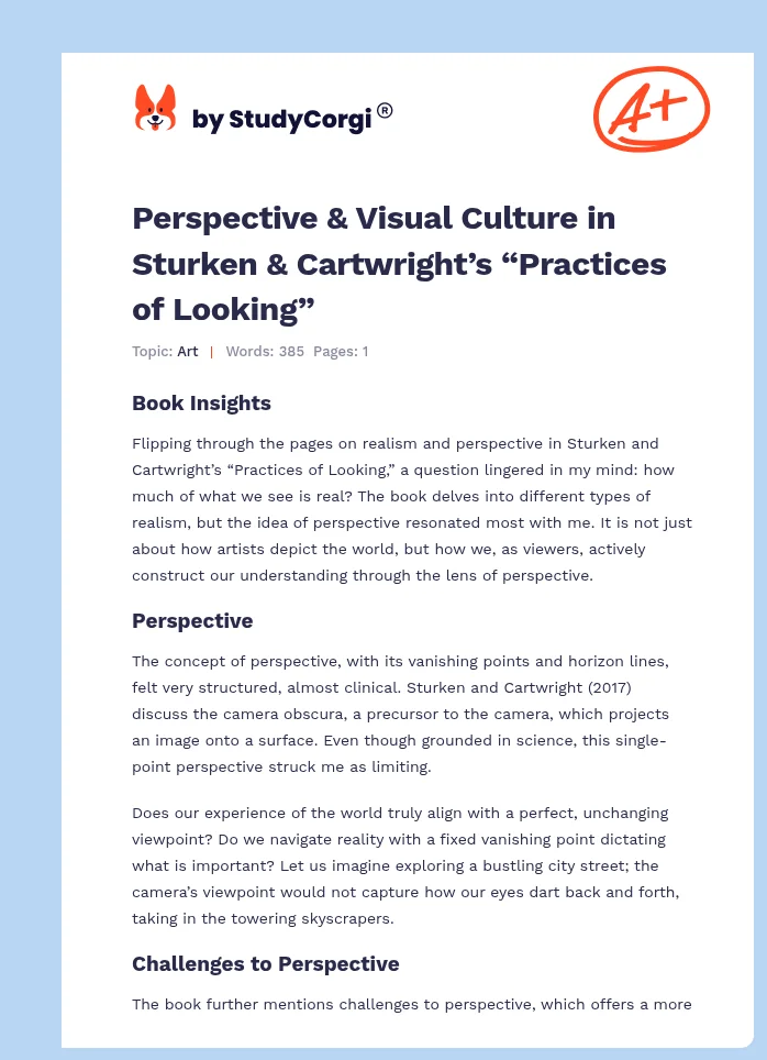 Perspective & Visual Culture in Sturken & Cartwright’s “Practices of Looking”. Page 1