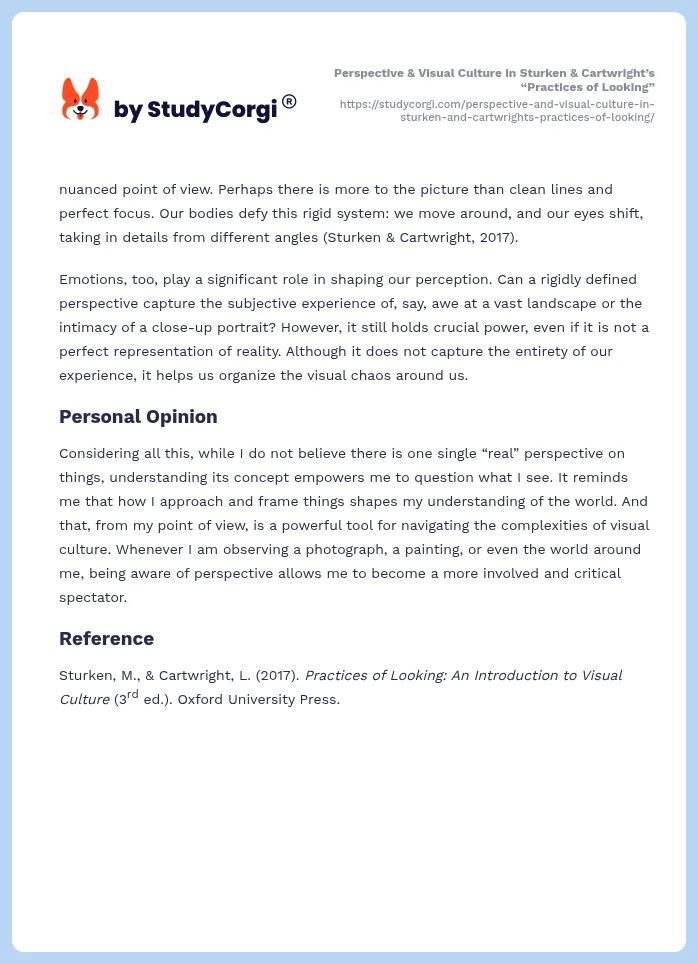 Perspective & Visual Culture in Sturken & Cartwright’s “Practices of Looking”. Page 2