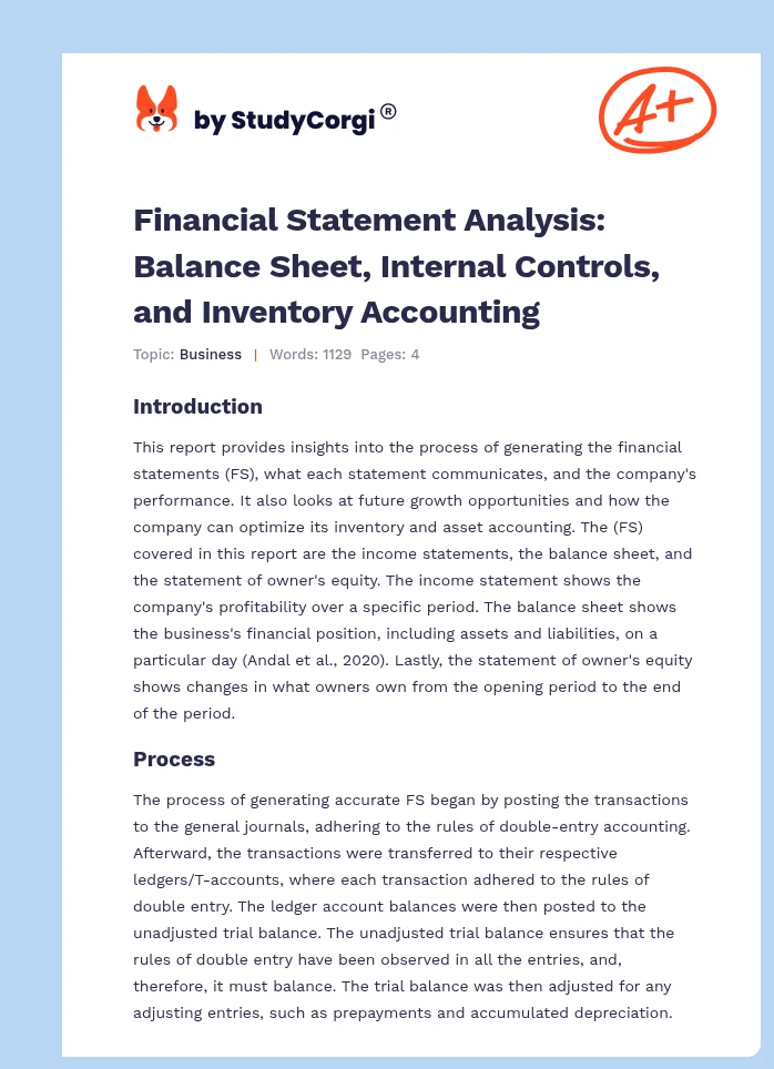 Financial Statement Analysis: Balance Sheet, Internal Controls, and Inventory Accounting. Page 1