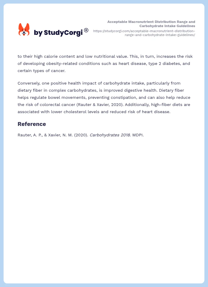 Acceptable Macronutrient Distribution Range and Carbohydrate Intake Guidelines. Page 2