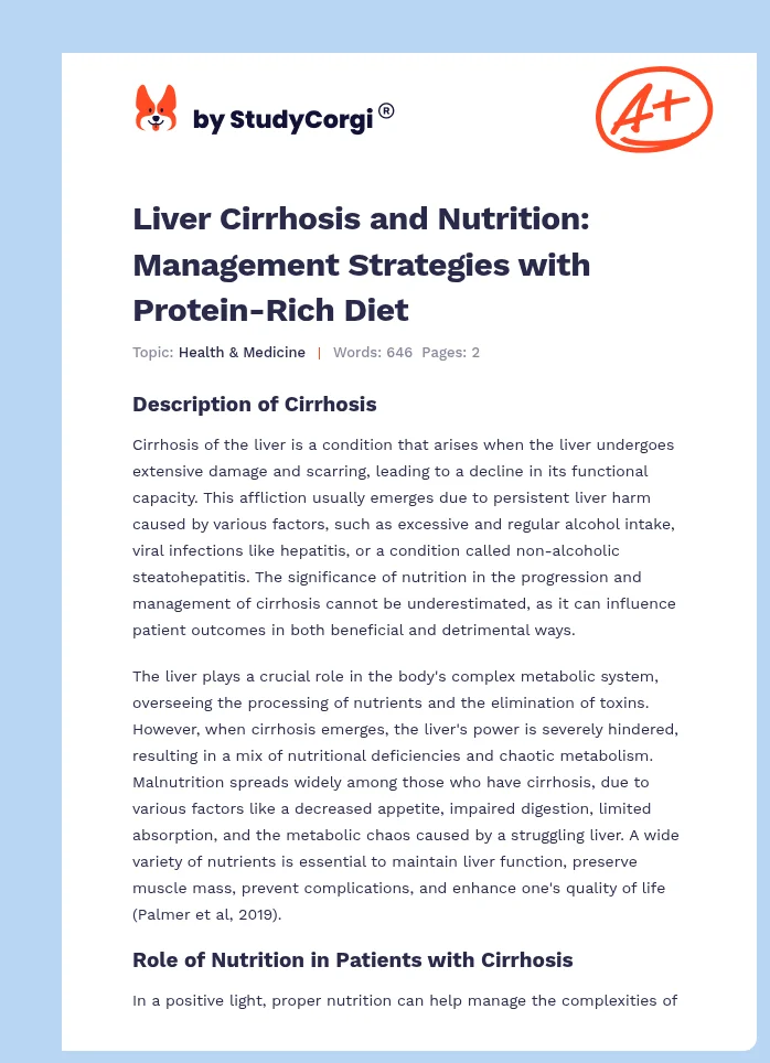 Liver Cirrhosis and Nutrition: Management Strategies with Protein-Rich Diet. Page 1
