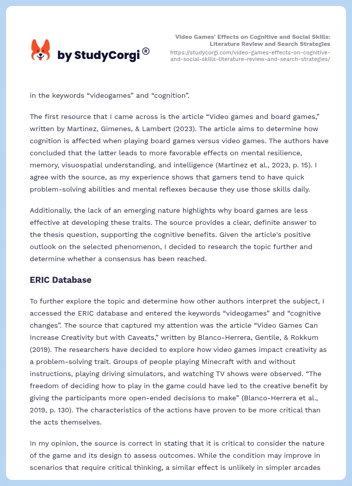 Video Games' Effects on Cognitive and Social Skills: Literature Review and Search Strategies. Page 2