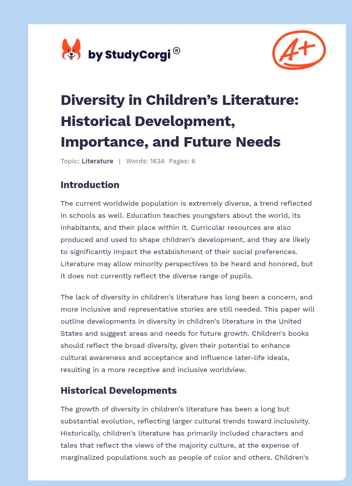 Diversity in Children’s Literature: Historical Development, Importance, and Future Needs. Page 1