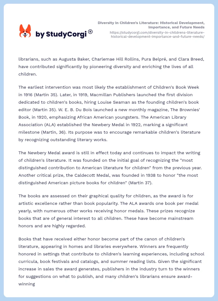 Diversity in Children’s Literature: Historical Development, Importance, and Future Needs. Page 2